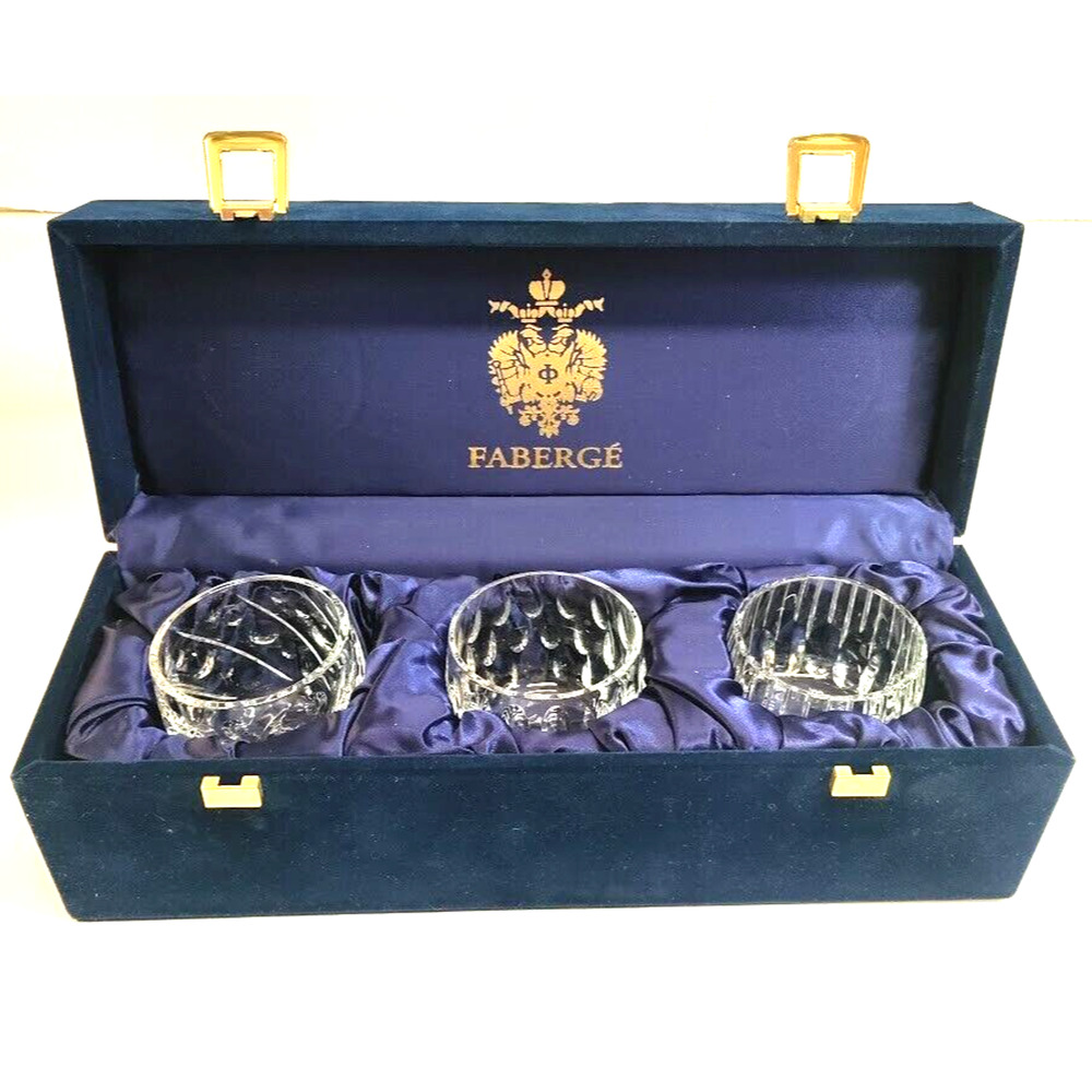 Faberge Imperial Collection Set of 3 Clear Crystal Votives In Velvet Box